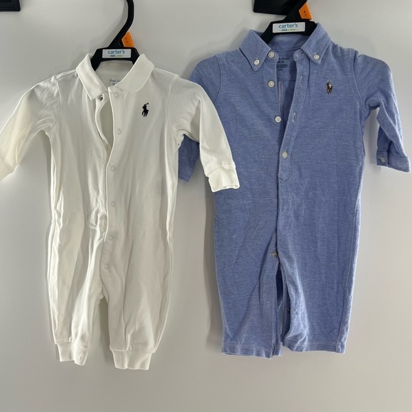 RALPH LAUREN 2 BABY OUTFITS BLUE AND WHITE ONE PIECE SIZE 3 MONTHS